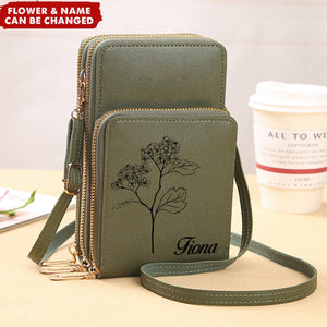 Birth Flower Touchscreen Leather Personalized Phone Crossbody Bags - Gift For Bridesmaid /Mom/Wife