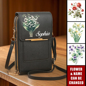 Custom Name And Birth Flower - Personalized Phone Crossbody Bag, Gift For Bridesmaid /Mom/Wife/Friends