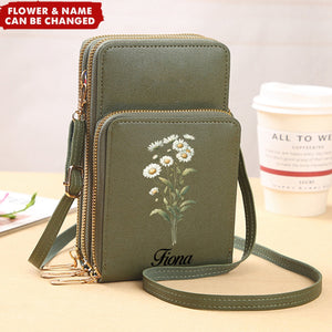 Birth Flower Touchscreen Leather Personalized Phone Crossbody Bags for Women