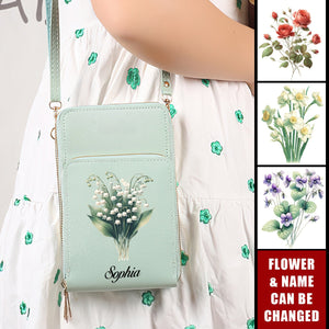 Birth Flower Touchscreen Leather Personalized Phone Crossbody Bags for Women