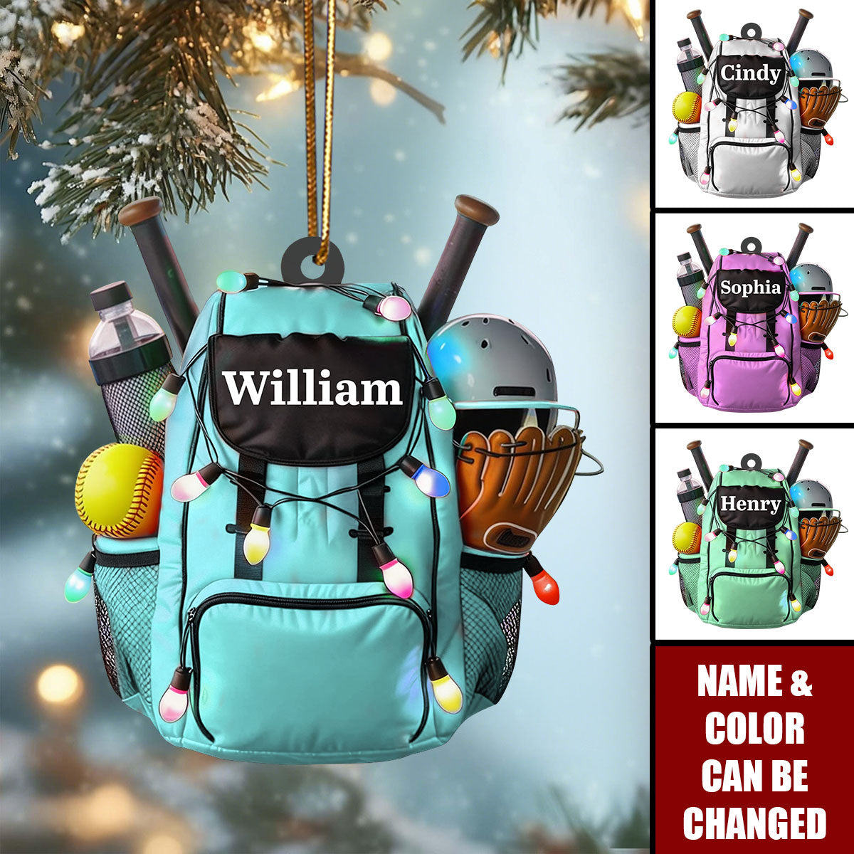Personalized Softball Bag Ornament, Custom Softball Ornaments