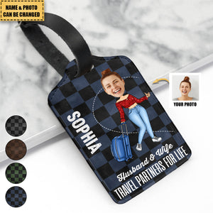 Family - Husband & Wife Travel Partners For Life - Personalized Luggage Tag