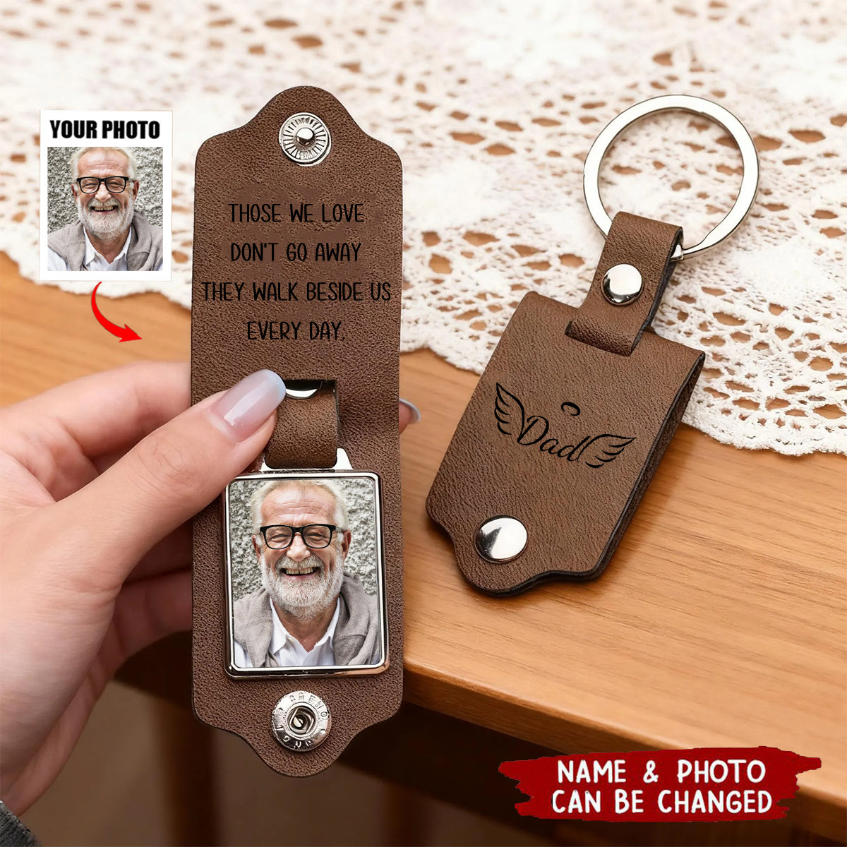 Personalized Leather Keychain With Photo - Memorial Keepsake Of Loved One Gift