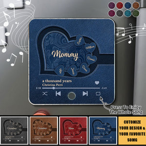 Grandma's Little Sweethearts, Leather Effect Printed Personalized Music Fridge Magnet