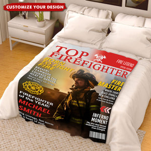 Personalized Firefighter Magazine Blanket, Custom Firefighter Gift