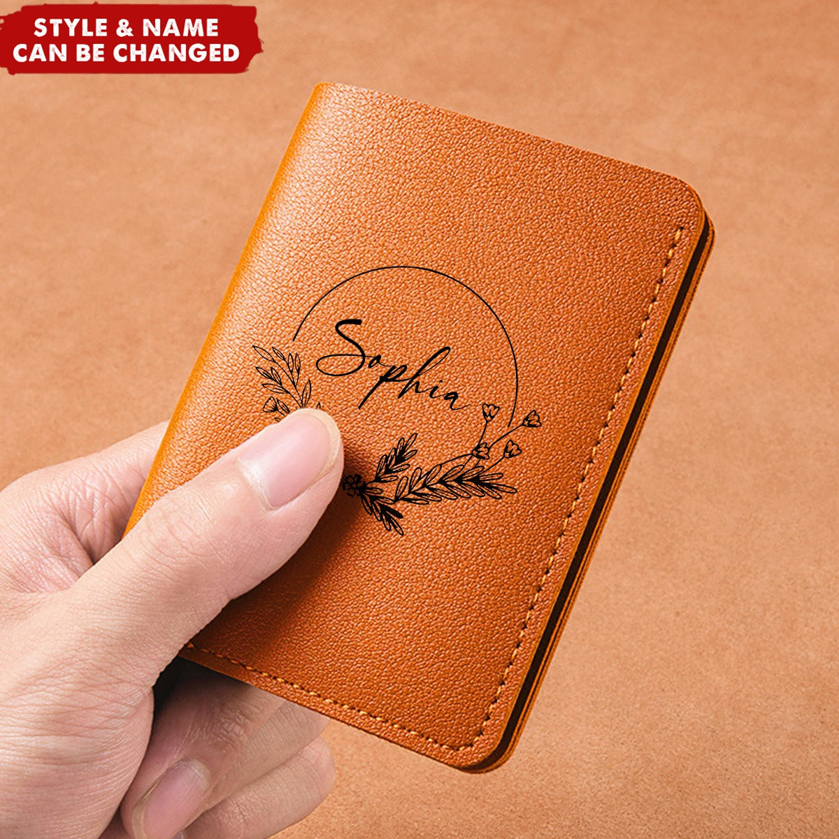 Personalized Name Small Bifold Leather Card License Holder Pocket Wallet