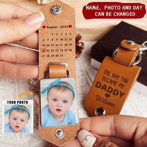 Calendar Custom Photo The Day You Became My Daddy Mommy Personalized Leather Keychain