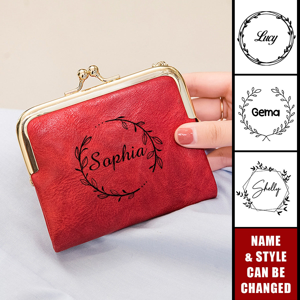 Bifold Kiss Lock Personalized Name Vintage Coin Purse Wallet