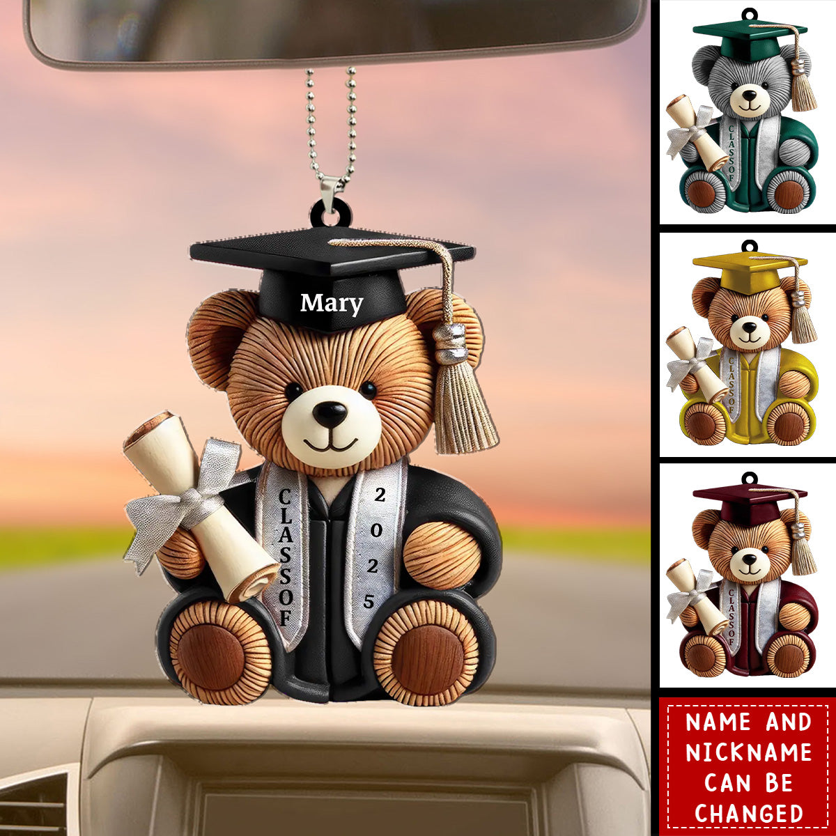 Graduation Bear - Personalized Acrylic Car Ornament, Graduation Gift, 2026 Senior Gift
