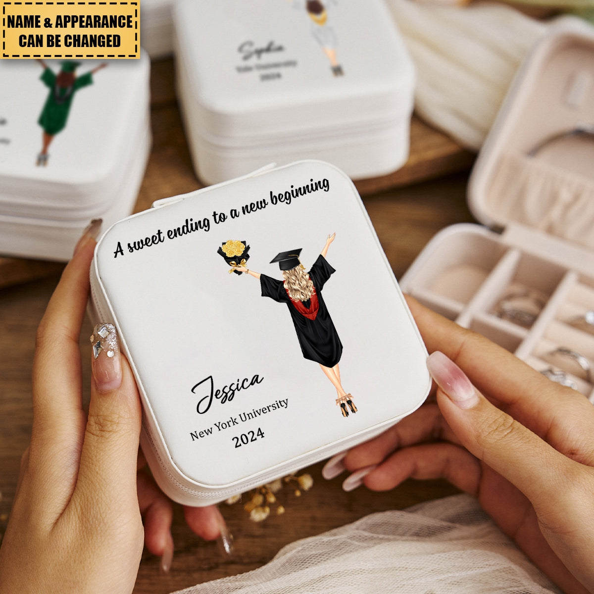 A Sweet Ending To A New Beginning Personalized Jewelry Box, Gift For Graduation