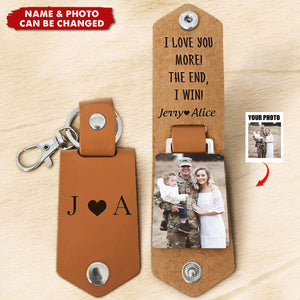 I Love You More! - Personalized Leather Photo Keychain - Birthday Gifts For Men, Husband, Him