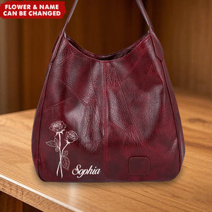 Personalized Name Birthday Flower Leather Hobo bag Tote Shoulder Handbags