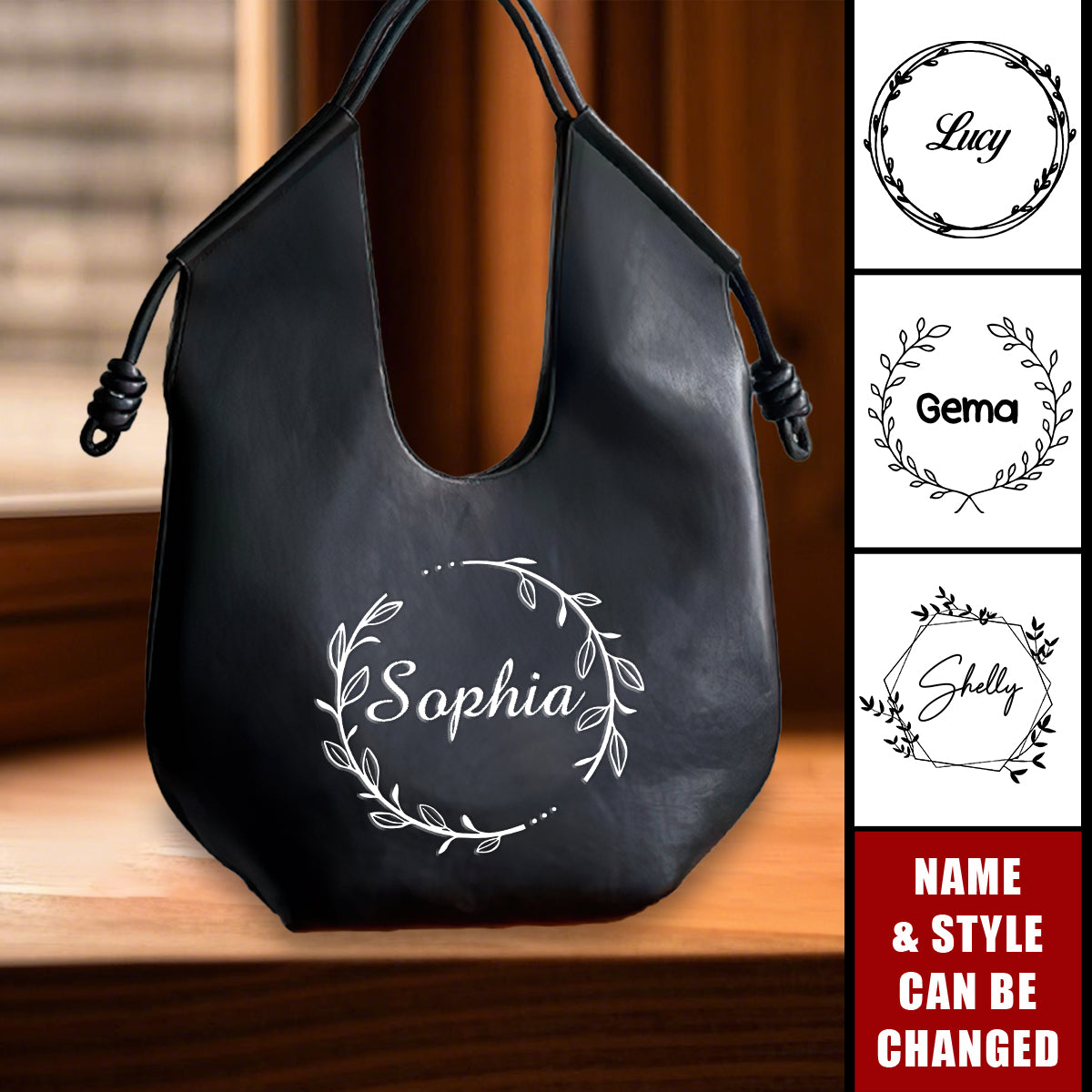 Personalized Name Hobo Bags Leather Travel Tote Shoulder Handbag