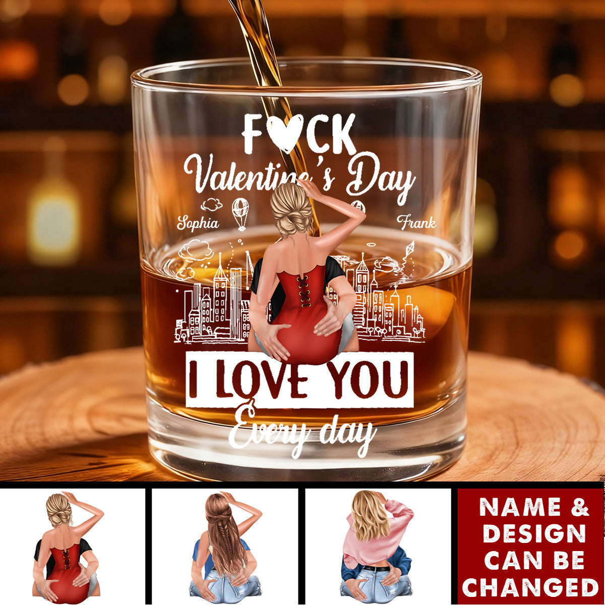 I Love You Every Day - Personalized Round Whiskey Glass