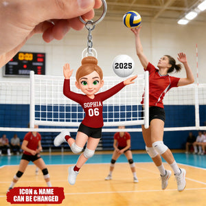 Volleyball Girl In Spike Action - Personalized Acrylic Keychain