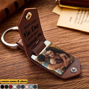 Custom Photo Drive Safe - Gift For Couples - Personalized Leather Photo Keychain