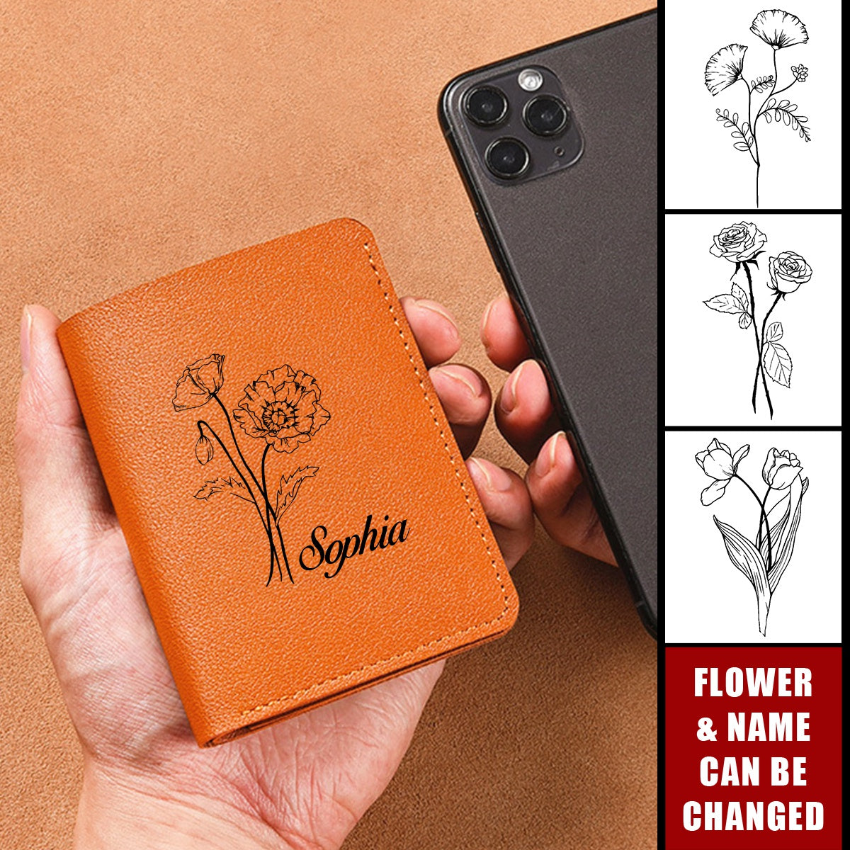 Personalized Birthday Flower Small Bifold Pocket Wallet