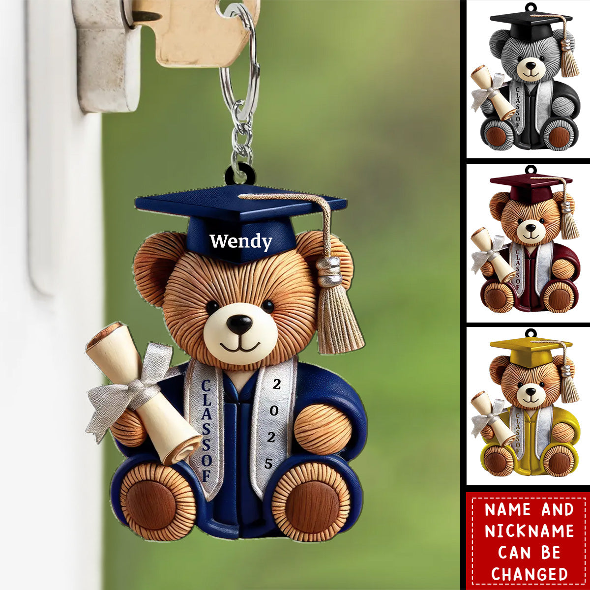 Graduation Bear - Personalized Acrylic Keychain, Graduation Gift, 2026 Senior Gift