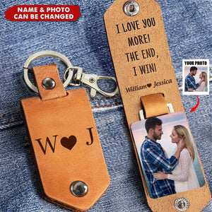 I Love You More! - Personalized Leather Photo Keychain - Birthday Gifts For Men, Husband, Him