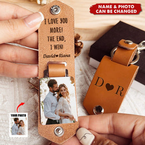 I Love You More! - Personalized Leather Photo Keychain - Birthday Gifts For Men, Husband, Him