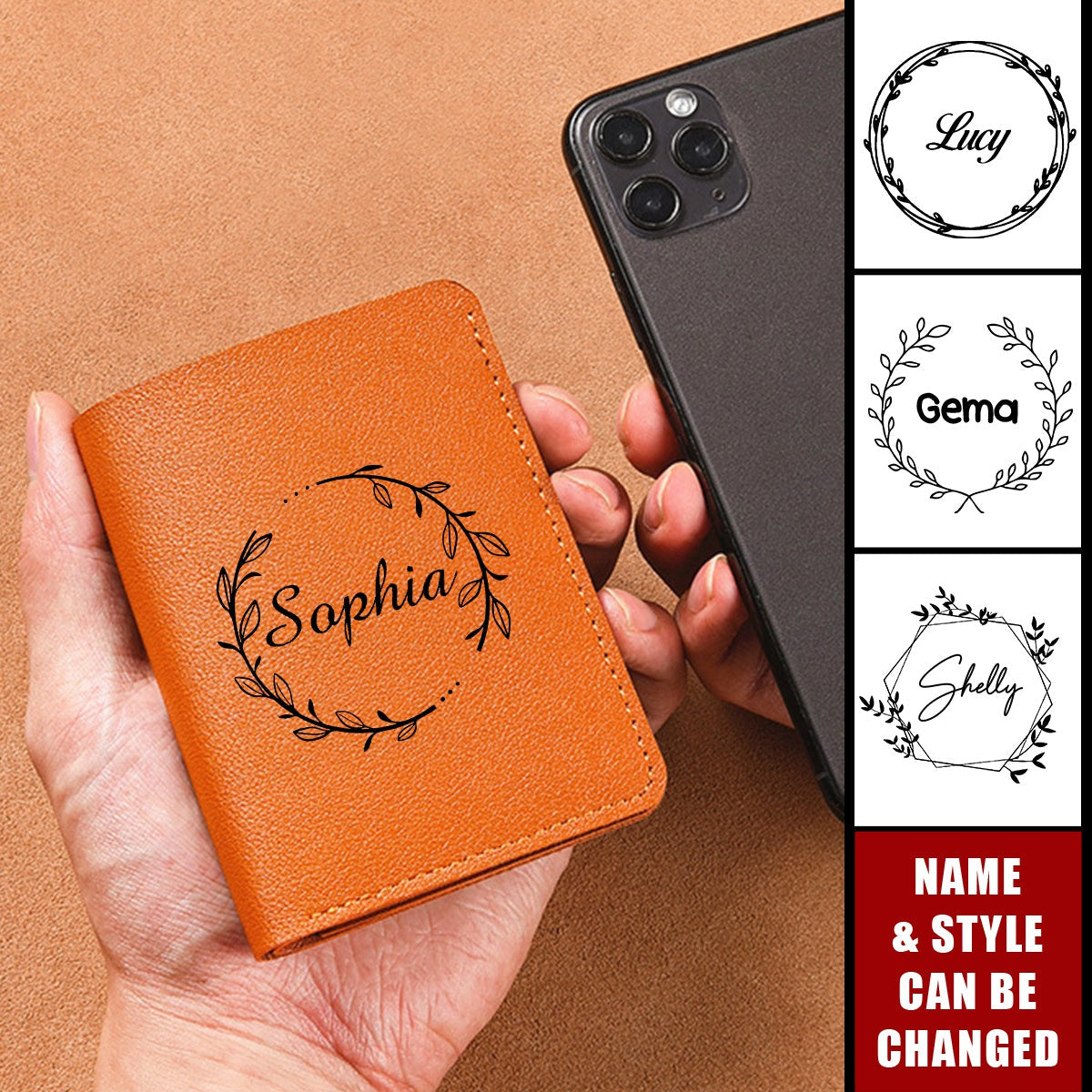 Personalized Name Small Bifold Leather Card License Holder Pocket Wallet