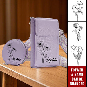 Personalized Name Birthday Flower Wallet Crossbody Phone Bag