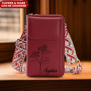 Personalized Name Birthday Flower Wallet Crossbody Phone Bag