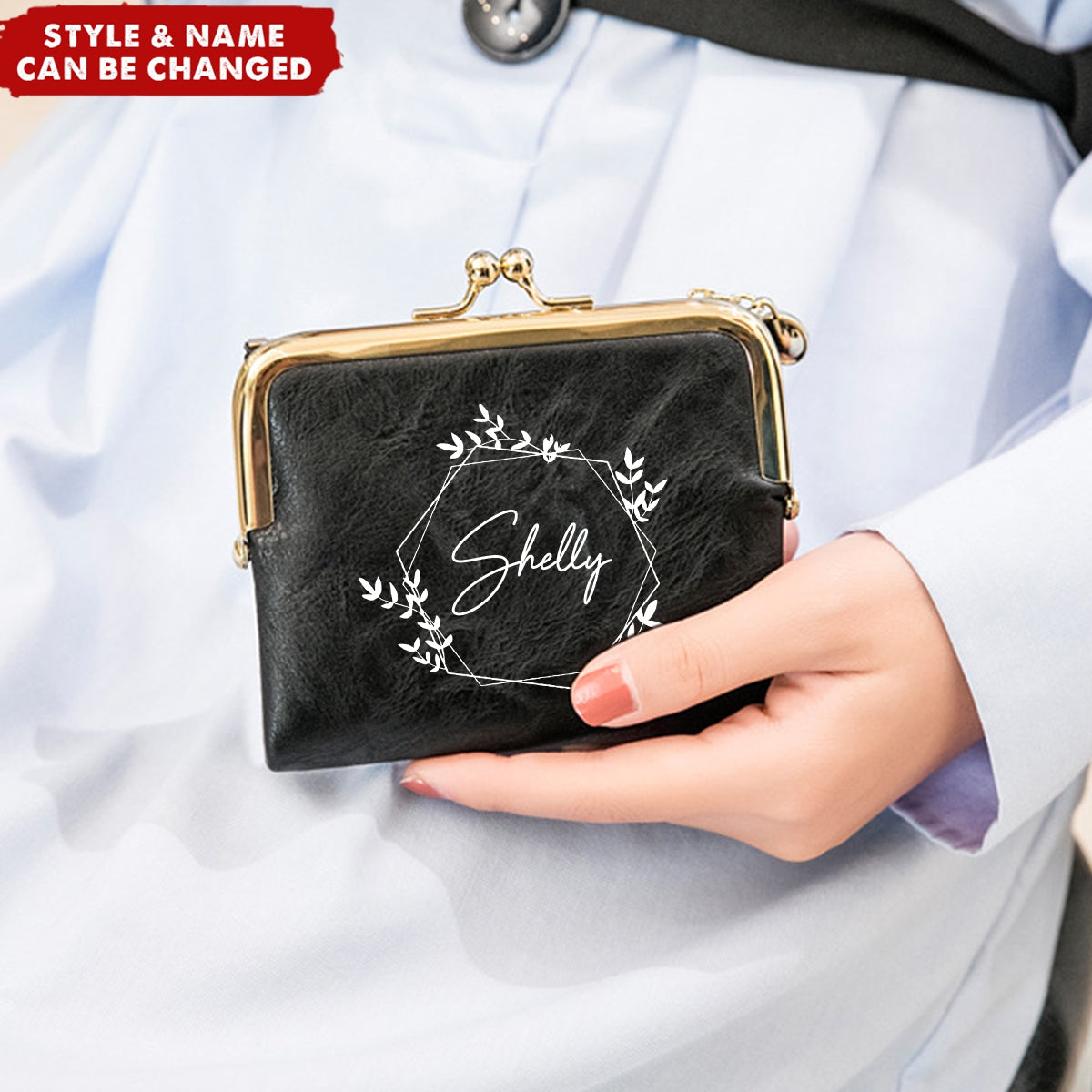 Bifold Kiss Lock Personalized Name Vintage Coin Purse Wallet