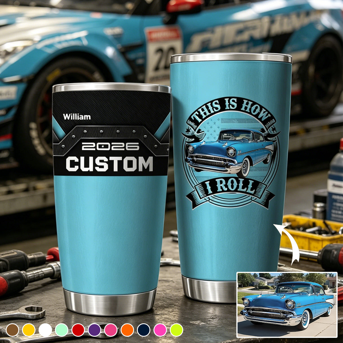 Custom Photo Car Tumbler Gift For Father's Day, Car Lovers