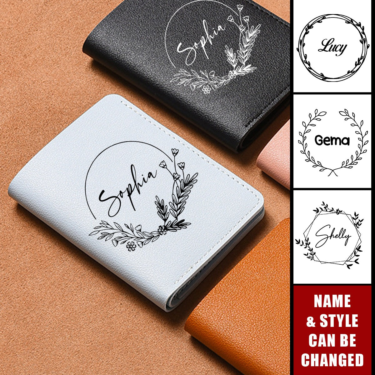 Personalized Name Small Bifold Leather Card License Holder Pocket Wallet