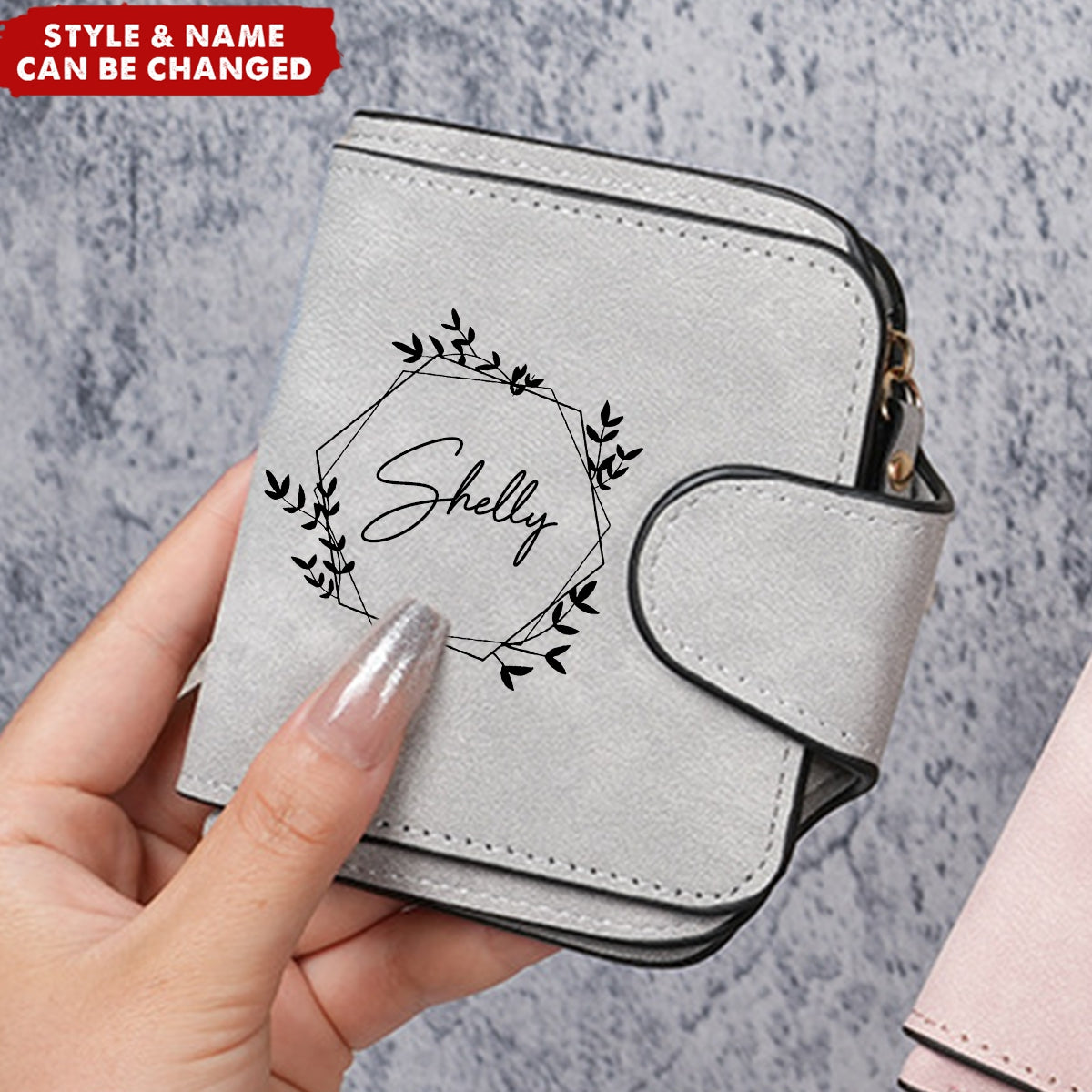 Personalized Name Trifold Credit Card Holder Zipper Pocket Wallet