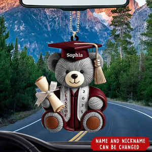 Graduation Bear - Personalized Acrylic Car Ornament, Graduation Gift, 2026 Senior Gift