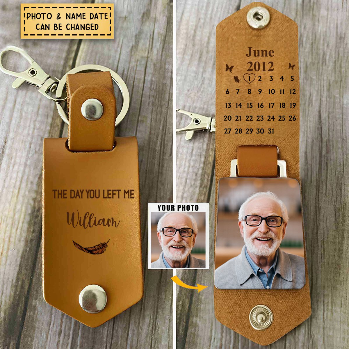Memorial Calendar Upload Photo, The Day You Left Me Personalized Leather Keychain