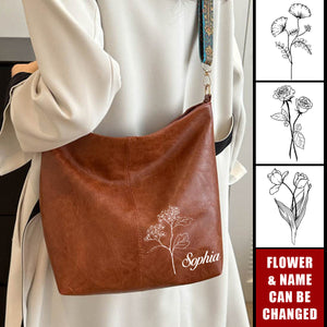 Personalized Name Flower Leather Crossbody Hobo Bag Guitar Strap Shoulder Handbag