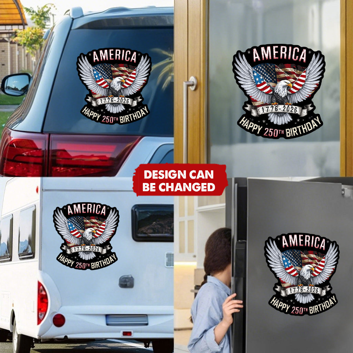 America Happy 250th USA Birthday Car Window Proud American Decal
