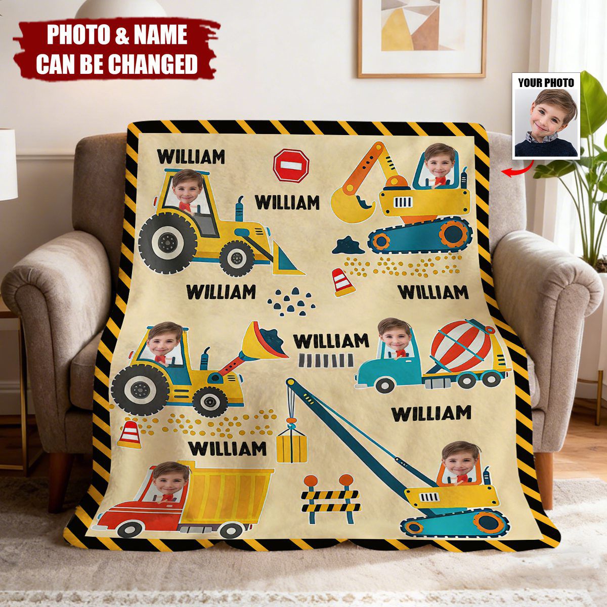 Custom Photo Dump Truck Personalized Kids Construction Machine Blanket