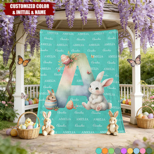 Personalized Cute Easter Bunny Egg Soft Throw Blanket - Home Decor Easter Party Gift for Kids