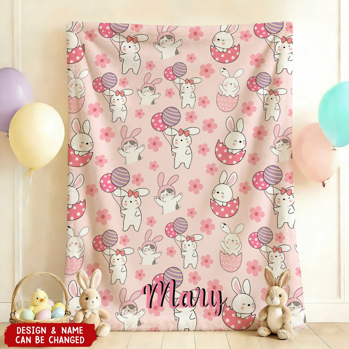 Cute Bunnies, Warm Memories Personalized Bunny Print Easter Kids Blanket