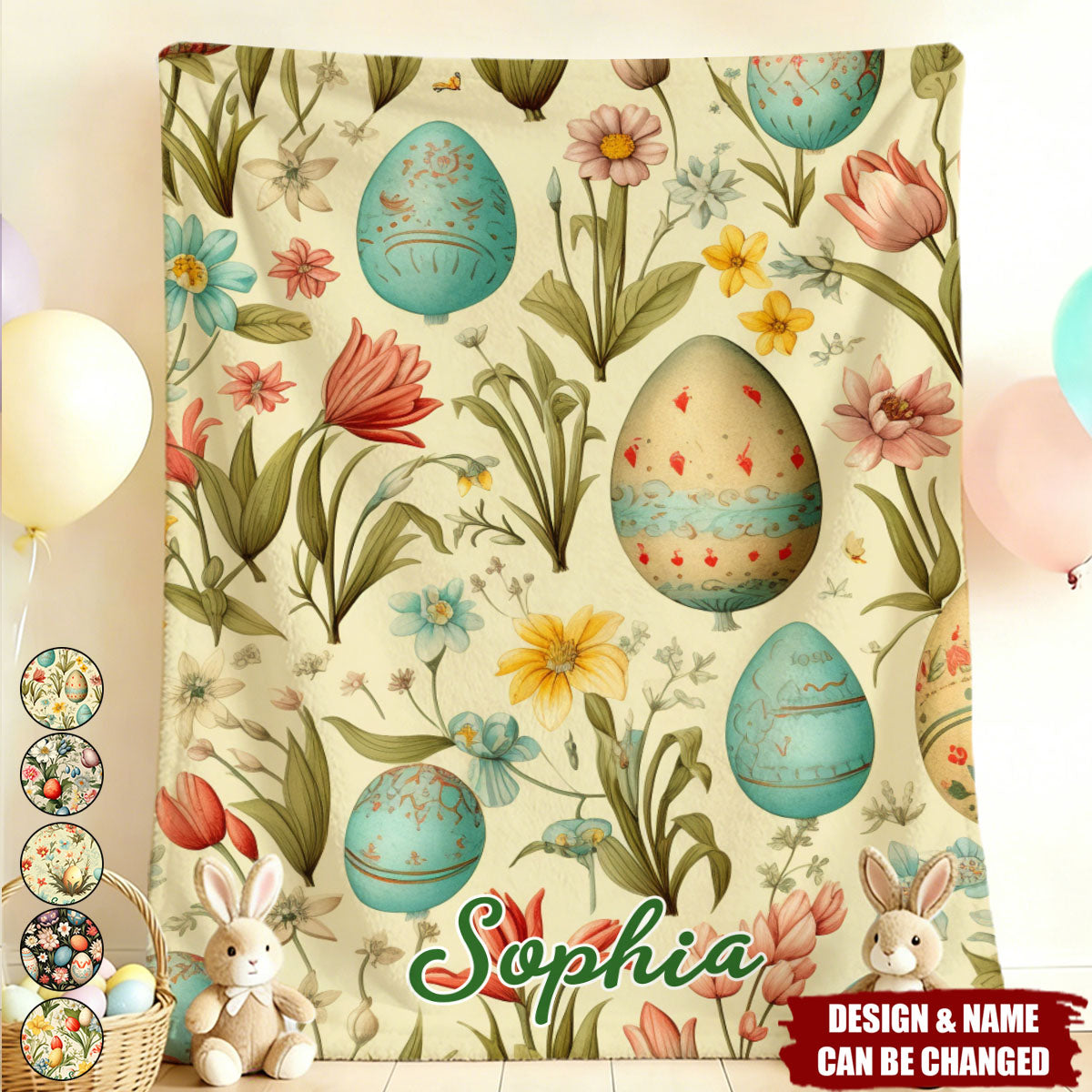 Personalized Easter Floral Egg Print Kids Blanket