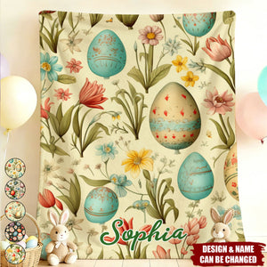 Personalized Easter Floral Egg Print Kids Blanket