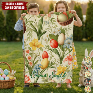 Personalized Easter Floral Egg Print Kids Blanket