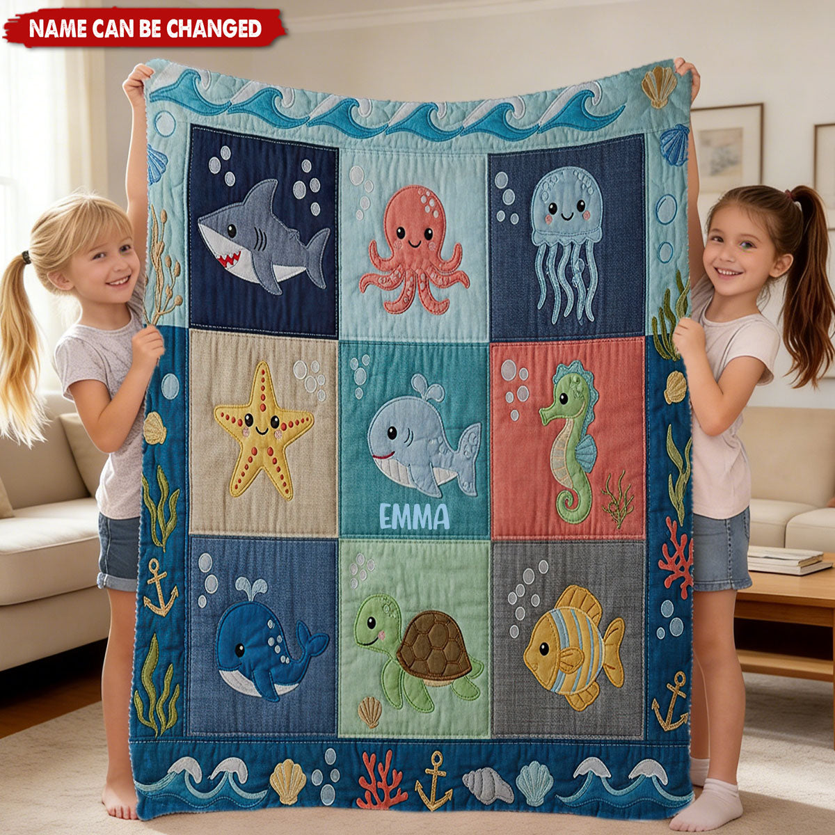 Cute Sea World - Personalized Kid Blanket