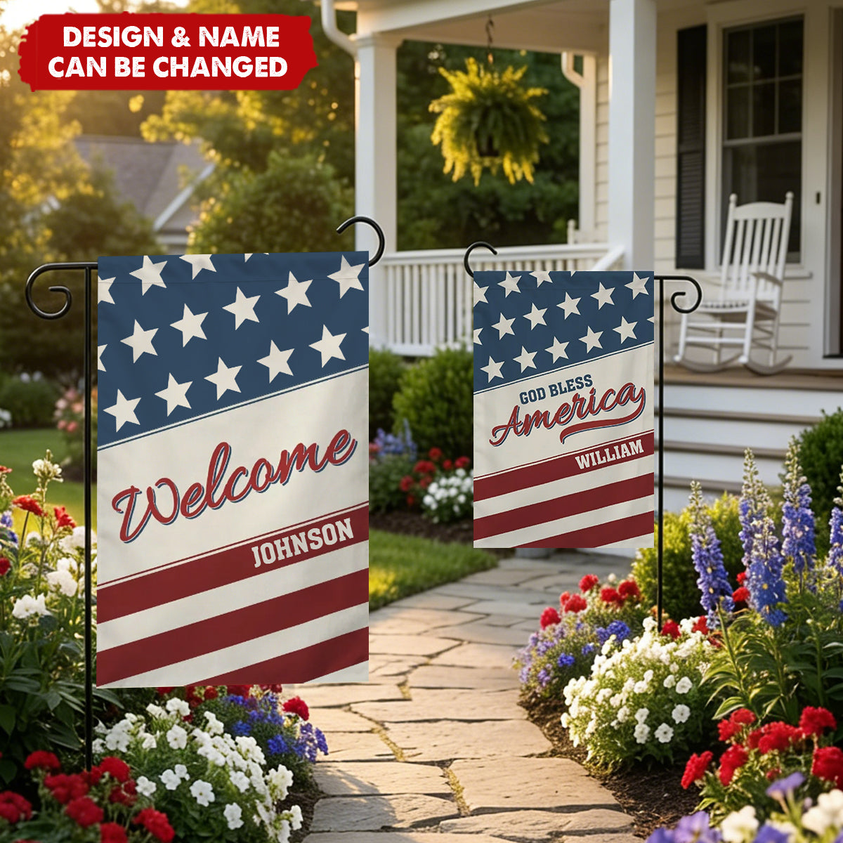 Personalized Name Stars and Stripes Garden Flag Yard Porch Decor Patriotic Independence Day Gift for American
