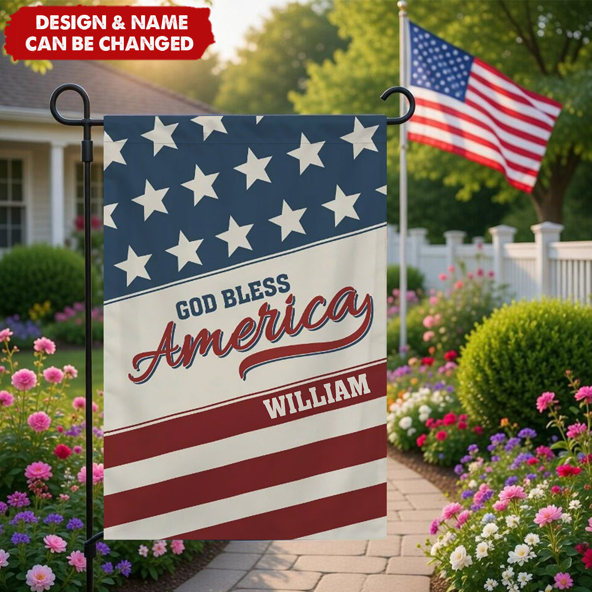 Personalized Name Stars and Stripes Garden Flag Yard Porch Decor Patriotic Independence Day Gift for American