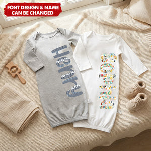 Personalized Colorful Floral Doodle Letter Baby Sleeper Gown Coming Home Outfit Baby Shower Birthday Gift for Newborns