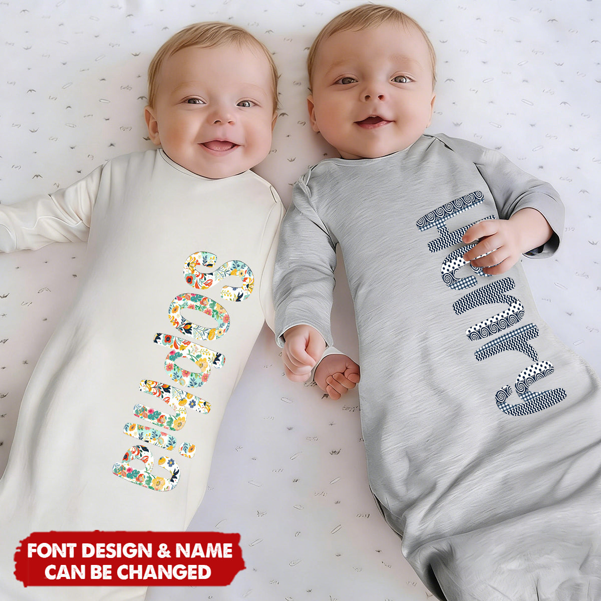 Personalized Colorful Floral Doodle Letter Baby Sleeper Gown Coming Home Outfit Baby Shower Birthday Gift for Newborns