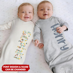Personalized Colorful Floral Doodle Letter Baby Sleeper Gown Coming Home Outfit Baby Shower Birthday Gift for Newborns