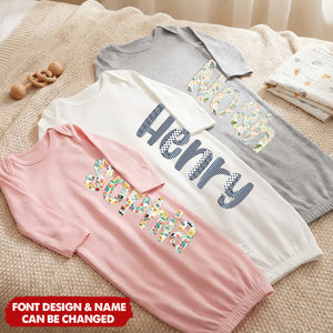 Personalized Colorful Floral Doodle Letter Baby Sleeper Gown Coming Home Outfit Baby Shower Birthday Gift for Newborns