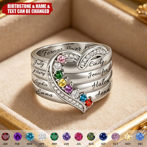 Where Hearts Meet, Love Gleams In Every Stone - Personalized 1-8 Birthstones Heart Family Ring