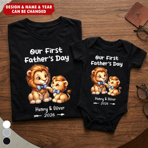 Personalized Cute Bear Our First Father's Day T-shirt Baby Bodysuit - Birthday Gift for Baby Daddy